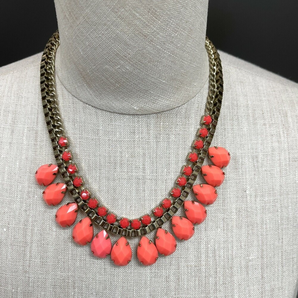 Gold-tone Chain Salmon‎ Pink Teardrop Women's Fashion Necklace